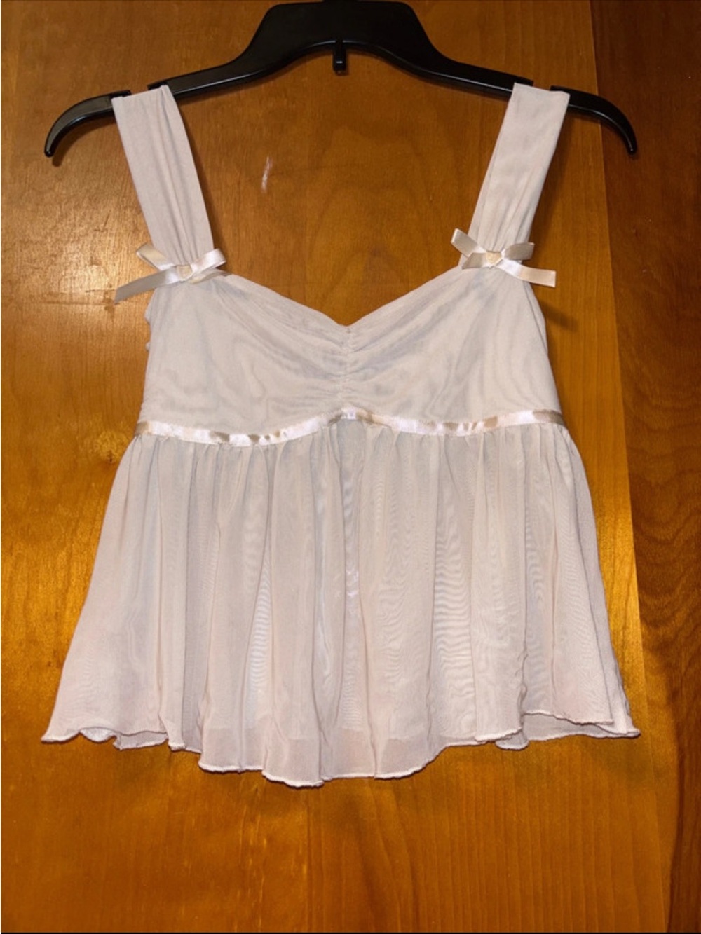 Edikted Light Pink Sheer Babydoll Tank with Ribbon Bows